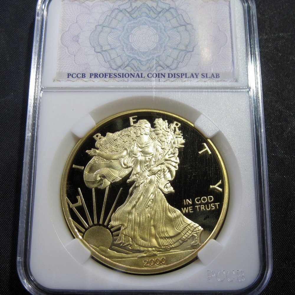 Cameo Proof American Eagle .999 Gold Plated Coin Walking Liberty 2000 Replica